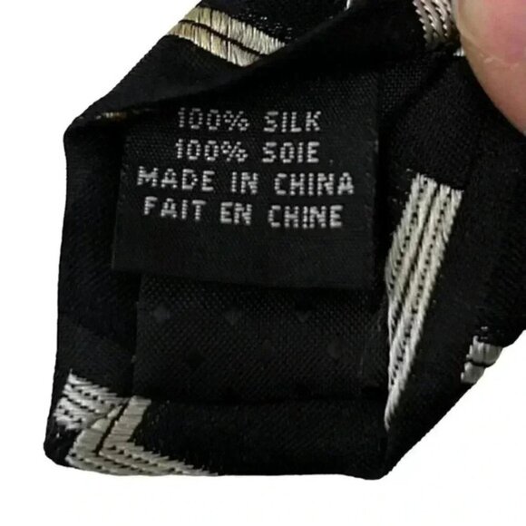 Joseph & Feiss Silk Tie Black Gold Silver Print - Picture 7 of 8